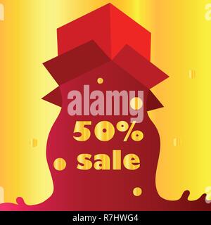 Open Red Gift Box and Confetti. Christmas Background. Concept Sale shop Vector Illustration. Stock Vector