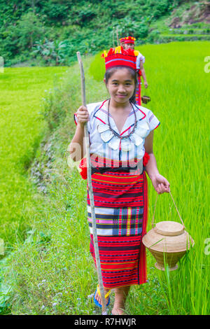 Women from Ifugao Minority near a rice terraces in Banaue the Philippines Stock Photo