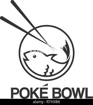 Poke bowl fish logo design template vector Stock Vector