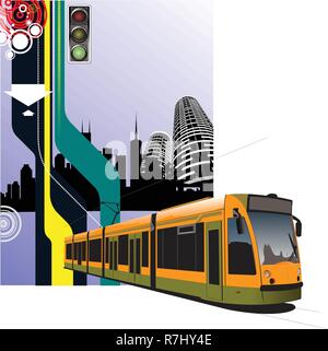 Abstract hi-tech background with tram image. Vector illustration Stock Vector