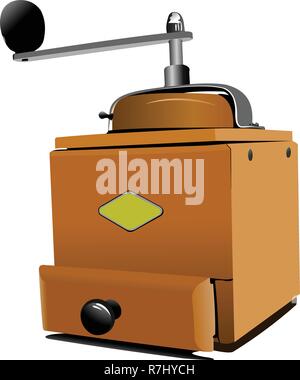Classic coffee grinder in wooden case vector illustration isolated on white background Stock Vector
