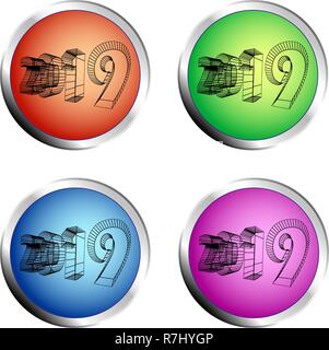 2019 colored circle push button set Stock Vector