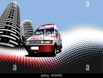 Abstract urban background with ambulance image. Vector illustration Stock Vector