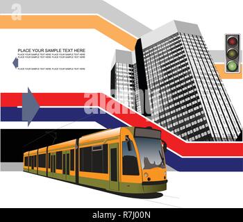 Abstract hi-tech background with tram image. Vector illustration Stock Vector