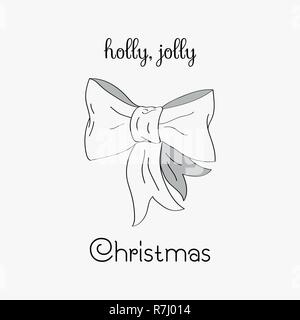 Hand drawn Christmas card. Merry Christmas and New Year typography. Cute holidays greeting card, invitation, poster and templates. Black and white Christmas card. Vector illustration. Stock Vector