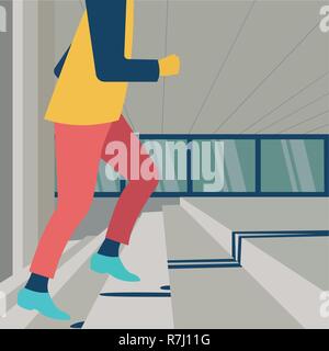 Businessman is climbing career ladder. Concept development. Vector illustration flat design. Step by step. runs summit stairs Stock Vector