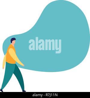 Happy businessman with briefcase goes . Vector illustration in a flat style. Empty bubble. Concept banner card text Stock Vector