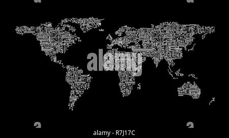 World map rendered as computer circuit illustration Stock Photo - Alamy