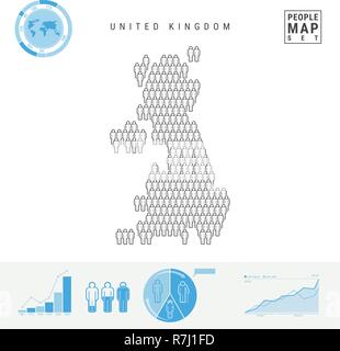 United Kingdom People Icon Map. Stylized Vector Silhouette of Great Britain. Population Growth and Aging Infographics Stock Vector