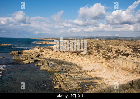 Tel Dor (Khirbet el-Burj), is an archeological site located on Israel's Mediterranean coast next to modern moshav Dor, about 30 kilometers south of Ha Stock Photo