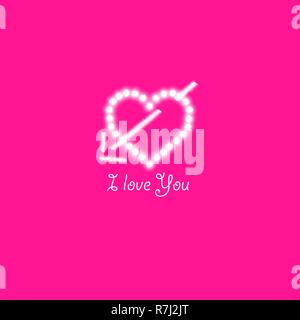 Heart of the lamps and arrow on a pink background. Valentines day card. Heart with inscription I Love You. Vector illustration Stock Vector