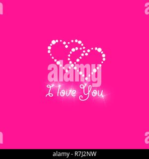 Heart of the lamps on a pink background. Valentines day card. Heart with inscription I Love You. Vector illustration Stock Vector