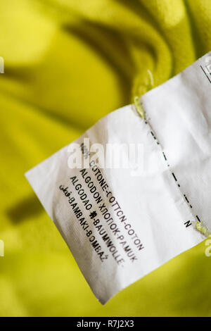 Fabric composition clothes tag label isolated on white background Stock ...