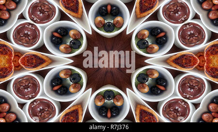 Abstract Breakfast Photo Symmetric Pattern Ornamental Decorative Kaleidoscope Movement Geometric Circle and Star Shapes Stock Photo