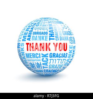 3D ball with words Thanks in different languages Stock Vector
