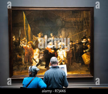 The Night Watch painting by Rembrandt van Rijn at the Rijksmuseum in Amsterdam, The Netherlands Stock Photo