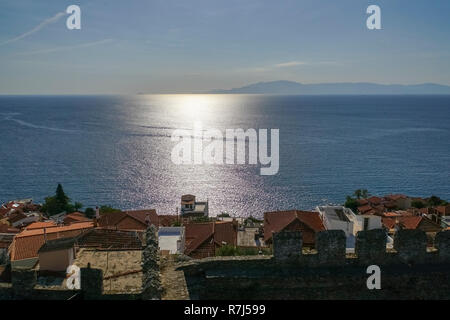 View of the city and the Sea from the city old town of Kavala,  Macedonia, Greece Stock Photo