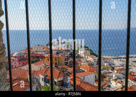 View of the city and the Sea from the Byzantine fortress in the old town of Kavala,  Macedonia, Greece Stock Photo