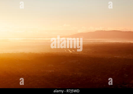 Gorgeous Melbourne suburban sunrise from above. Stock Photo