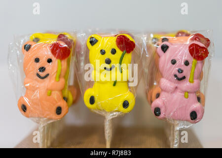 Bear cake pops. Lollipops in the form of bears. Stock Photo