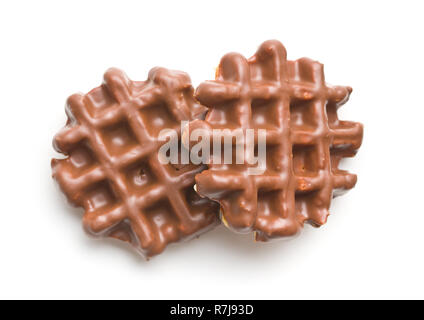 Waffles with chocolate topping isolated on white background. Stock Photo