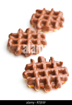 Waffles with chocolate topping isolated on white background. Stock Photo