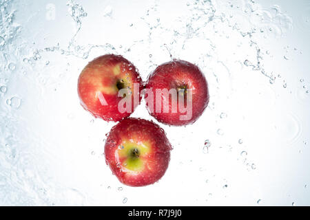 Apples Water Splash on White Background Stock Photo