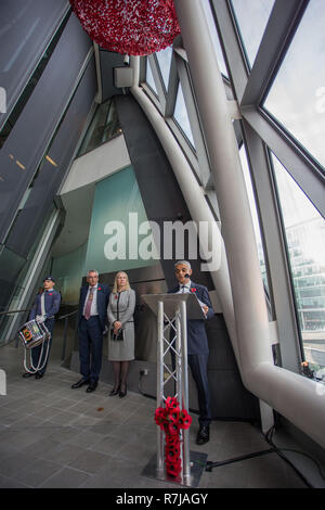 Sadiq Khan unveils the London Remembrance Gallery which contains stories of Londoners wartime memories as well as a permanent memorial.  Tony Arbour AM also delivers a speech on behalf of London Assembly Members.   The London Remembrance Gallery features a scarlet ‘cloud’ of 48,000 poppies, suspended from the ceiling; the art installation is presented in collaboration with the London Bridge branch of the Royal British Legion.  Featuring: Sadiq Khan Where: London, United Kingdom When: 09 Nov 2018 Credit: Wheatley/WENN Stock Photo