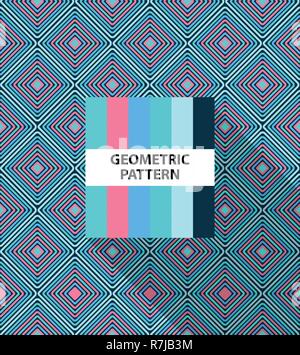 Abstract geometric striped pattern with colorful rhombus and color palette Stock Vector