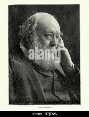 Victorian photo of Lord Salisbury,  British statesman and Conservative Party politician, serving as Prime Minister three times for a total of over thirteen years. He was the last Prime Minister to head his full administration from the House of Lords. Stock Photo