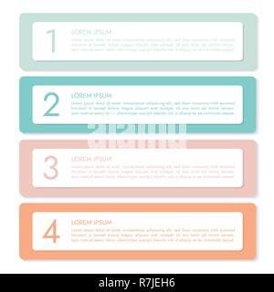 Set of four horizontal colorful infographics labels of paper with numbers and text, banner isolated on white background - vector Stock Vector