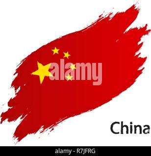 Flag of China grunge style vector illustration isolated on white background Stock Vector