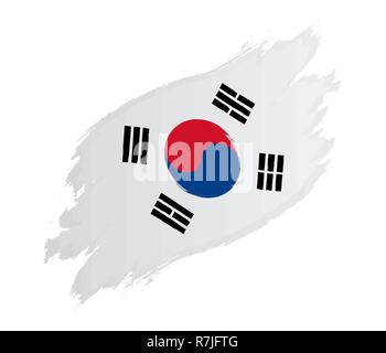 Flag of South Korea grunge style vector illustration isolated on white background Stock Vector
