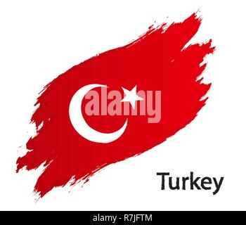 Flag of Turkey grunge style vector illustration isolated on white background Stock Vector