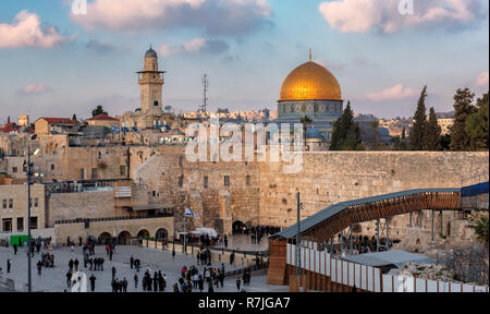 Western Wall and golden Dome of the Rock in Jerusalem Old City, Israel. Stock Photo