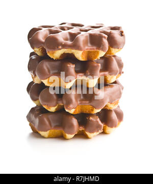 Waffles with chocolate topping isolated on white background. Stock Photo