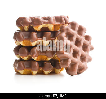 Waffles with chocolate topping isolated on white background. Stock Photo