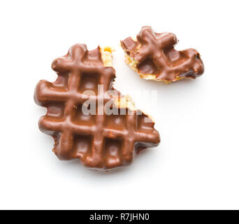 Waffles with chocolate topping isolated on white background. Stock Photo