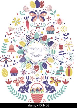 Easter Elements Set in Egg Shape Stock Vector