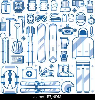 Mountain Skiing and Snowboarding Icons Stock Vector