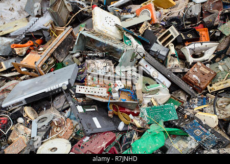 Electronic scrap, sorted used computer parts from discarded computers ...