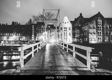 ZWOLLE, NETHERLANDS - AUGUST 31, 2016: White bridge Pelserbrugje over a canal in Zwolle, Holland Stock Photo