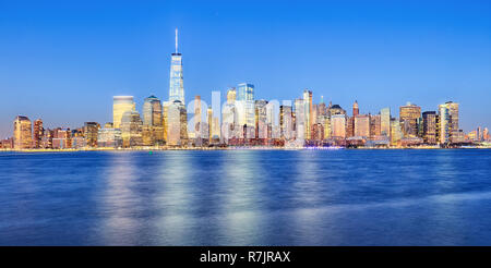 New York City Manhattan downtown skyline with skyscrapers,  including the One World Trade Center Stock Photo
