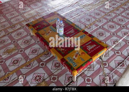 Vinyl tableclothes, recycling old advertising signs in Pekanbaru, Indonesia Stock Photo