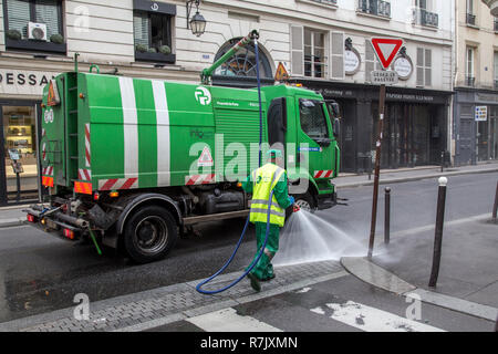 Sweeper Car in the streets of Paris Stock Photo