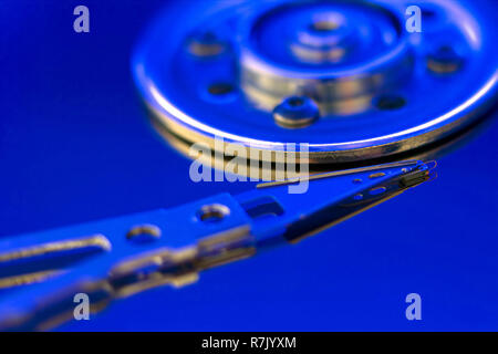 Hard disk head drive of computer, macro studio shot Stock Photo