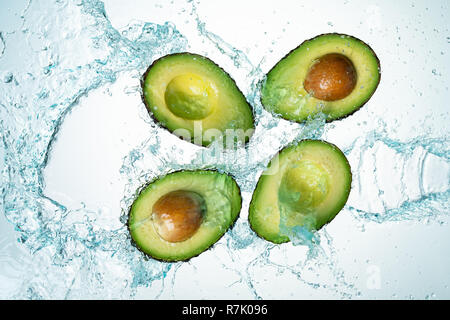 Avocado Water Splash on white background Stock Photo