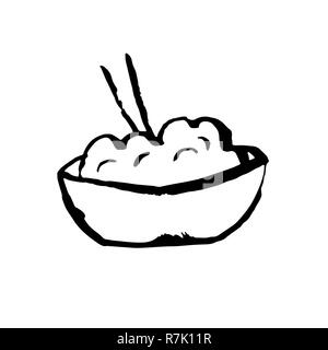 Rice icon. Ggrunge ink brush vector illustration. Food flat illustration. Stock Vector