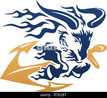 Goat Ram with Ships Anchor Vector Illustration Stock Vector