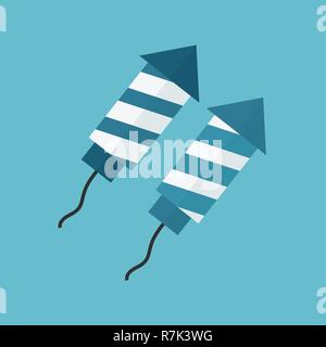 Firework rockets icon in flat design with blue background. In white and blue colors for Israel Independence Day holiday concept. Stock Vector